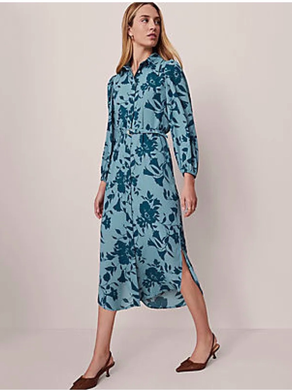 NWT Ann Taylor Floral Belted Midi Shirtdress Size 2